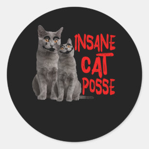 Pegatina Redonda Gato loco Posse Circus Cat Shocking Hilarious Nau