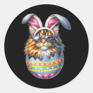 Pegatina Redonda Gato Lover Huevo de Pascua Feliz Pascua Años Conej