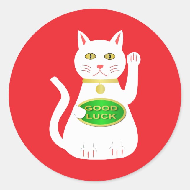 Pegatina Redonda Gato Lucky Oriental (Anverso)