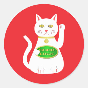 Pegatina Redonda Gato Lucky Oriental