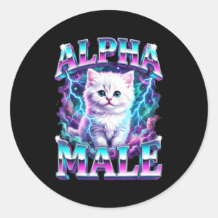 Pegatina Redonda Gato macho alfa cachorro divertido para hombres mu