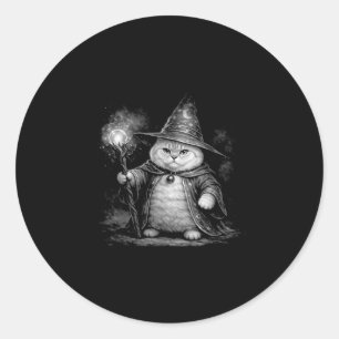 Pegatina Redonda Gato mago magia fantasía divertido vintage tabby m