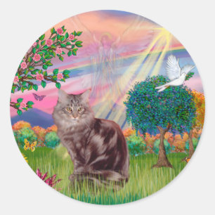 Pegatina Redonda Gato Maine Coon - Ángel de la Nube