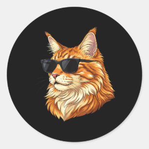 Pegatina Redonda Gato Maine Coon genial que lleva gafas de sol Gato