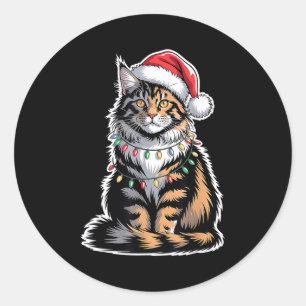 Pegatina Redonda Gato Maine Coon Navidad Xmas Gatito Amante Gatos M