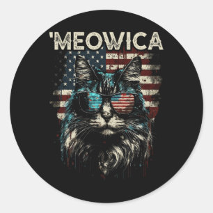 Pegatina Redonda Gato Maine Coon Patriótico de América