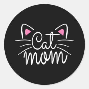 Pegatina Redonda Gato Mamá Feliz Día De La Madre Para Los Amantes D