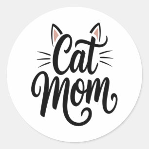 Pegatina Redonda Gato Mamá Whiskers y Oídos