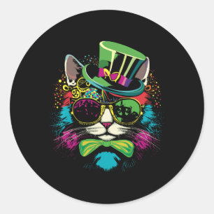 Pegatina Redonda Gato Mardi Gras Con Gles Gorras