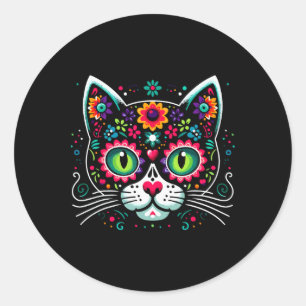 Pegatina Redonda Gato Mexicano Cute Sugar Skull