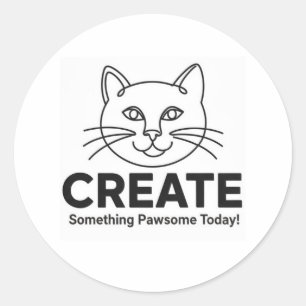 Pegatina Redonda Gato minimalista "Pawsome" Inspiración divertida f