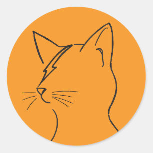 Pegatina Redonda Gato Minimalista Rayo Relámpago Arte de Línea Mode
