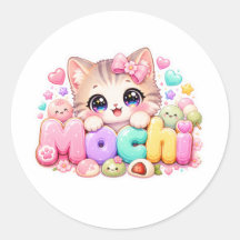 Gato Mochi Kawaii Lindo Nombre Rosa Pastel Brillan