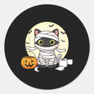 Pegatina Redonda Gato Momia Kawaii Halloween Gato Negro Truco O