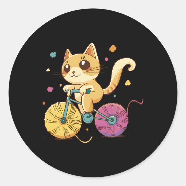 Pegatina Redonda Gato Montando En Bicicleta (Anverso)
