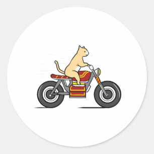 Pegatina Redonda Gato montando motocicleta