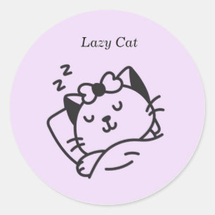 Pegatina Redonda Gato morado lindo durmiendo Sticker.