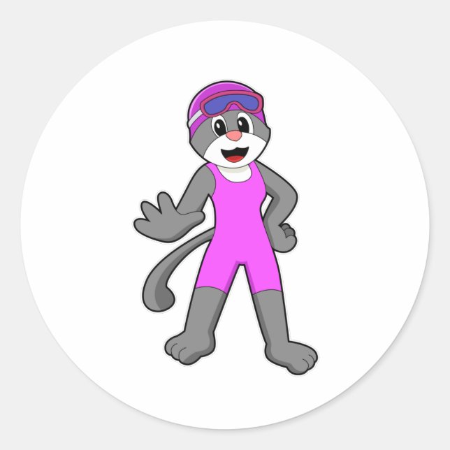 Pegatina Redonda Gato nadando con traje de baño (Anverso)