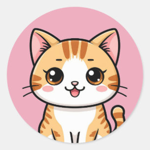 Pegatina Redonda Gato Naranja de Dibujos Animados Adorable 🐱✨ Deco