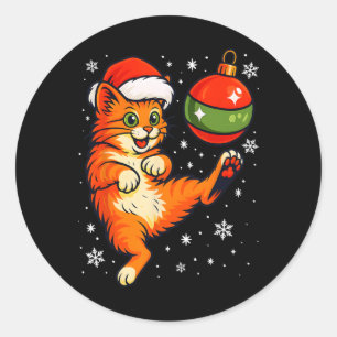 Pegatina Redonda Gato Naranja Divertido Humor Adorno De Navidad Fut