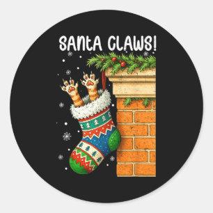 Pegatina Redonda Gato navidad Sock Santa Kitten Gato Enamorado Xma