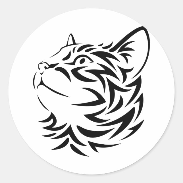 Pegatina Redonda gato negro (Anverso)