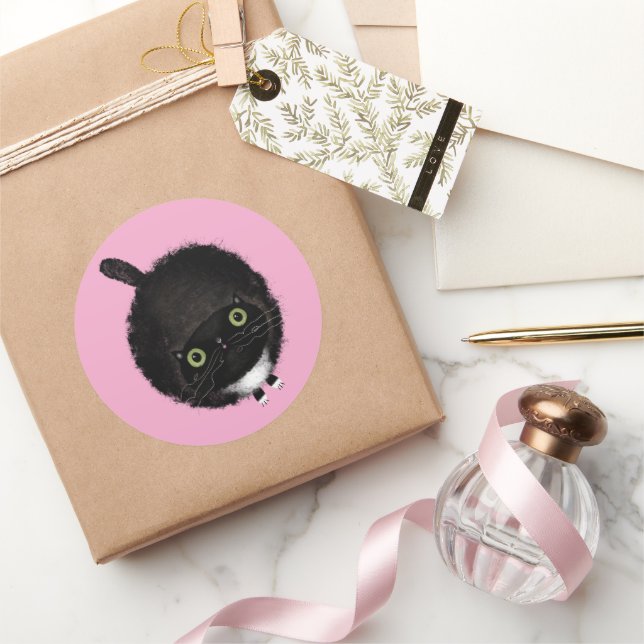 Pegatina Redonda Gato negro (Regalar)