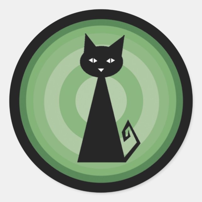 Pegatina Redonda Gato negro (Anverso)