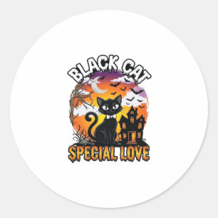 Pegatina Redonda Gato Negro Amor Especial Halloween Casa Embrujada 