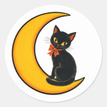Gato Negro Antiguo en Luna Creciente Halloween