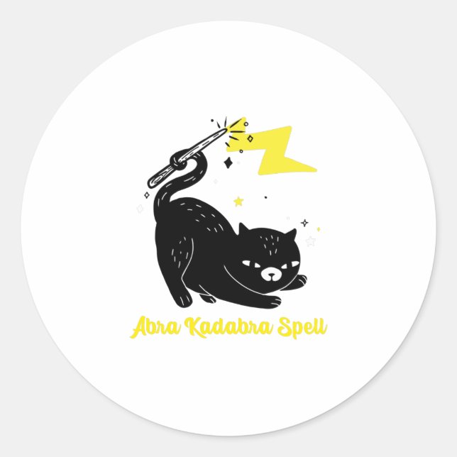 Pegatina Redonda Gato negro asistente - Abra Kadabra Spell (Anverso)