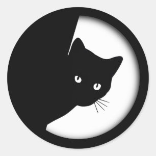 Pegatina Redonda Gato negro astuto