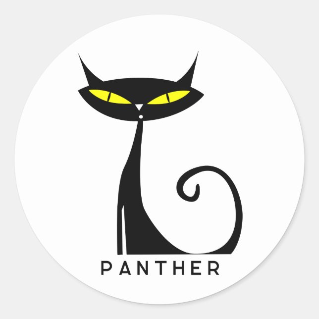 Pegatina Redonda Gato negro atómico moderno personalizado de mediad (Anverso)