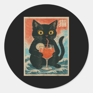 Pegatina Redonda Gato negro beber cola Jus Anime Kawaii Gráfica div