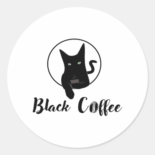 Pegatina Redonda gato negro - café negro (Anverso)