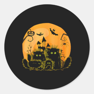 Pegatina Redonda Gato Negro Calabaza Luna Halloween Disfraces Cat L