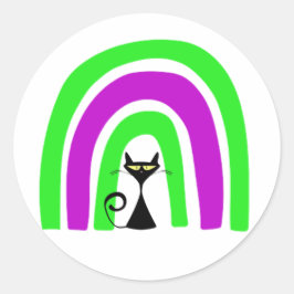 Pegatina Redonda Gato Negro Con Arcoíris De Colores De Halloween