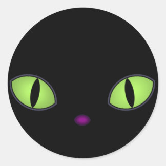 Pegatina Redonda Gato negro con grandes ojos verdes