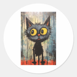 Pegatina Redonda Gato negro con ojos amarillos