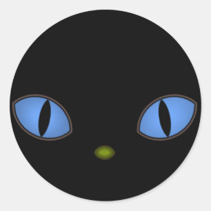 Pegatina Redonda Gato negro con ojos azules grandes
