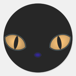 Pegatina Redonda Gato negro con ojos grandes Naranjas