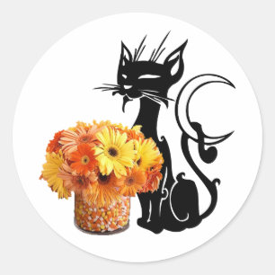 Pegatina Redonda Gato negro de Halloween
