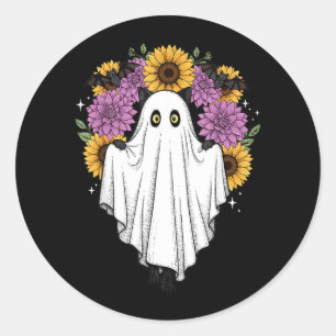 Pegatina Redonda Gato Negro de Halloween Fantasma Suower Murciélago