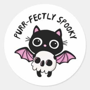 Pegatina Redonda Gato negro de Halloween lindo