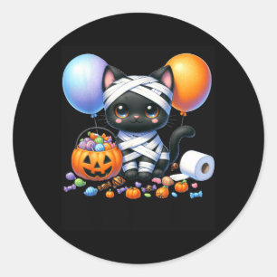 Pegatina Redonda Gato negro de Halloween lindo calabaza truco o tra