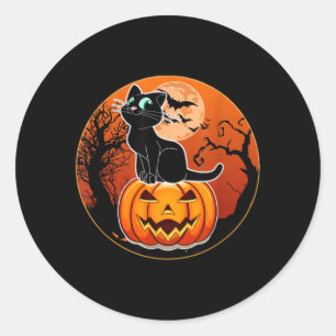 Pegatina Redonda Gato Negro de Halloween Lindo Sombrero de Bruja Ca