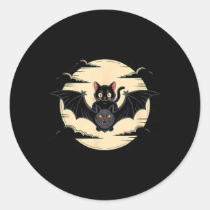 Pegatina Redonda Gato Negro de Halloween Murciélago Luna Llena Noch