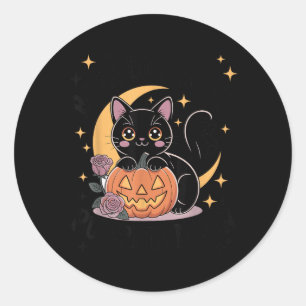 Pegatina Redonda Gato negro de Halloween pastel Goth brujeril mono