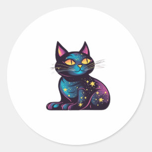 Pegatina Redonda Gato negro de las estrellas