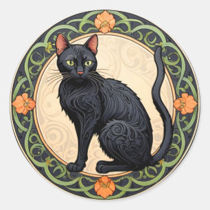 Pegatina Redonda Gato negro de Nouveau